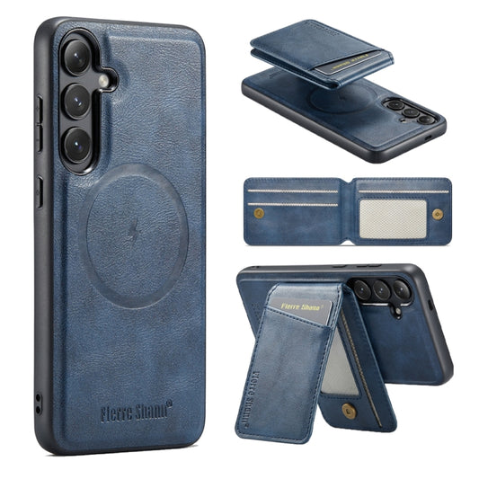 For Samsung Galaxy S24+ 5G Fierre Shann Oil Wax Cow Leather Magnetic Card Holder Phone Case(Blue) - Galaxy S24+ 5G Cases by FIERRE SHANN | Online Shopping South Africa | PMC Jewellery | Buy Now Pay Later Mobicred