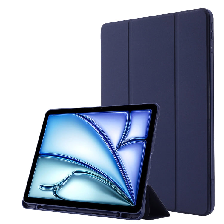 For iPad Air 11 2025 / 2024 Skin Feel Tri-fold Leather Tablet Case with Pen Slot(Dark Blue) - iPad Air 11 2025 / 2024 Cases by PMC Jewellery | Online Shopping South Africa | PMC Jewellery | Buy Now Pay Later Mobicred