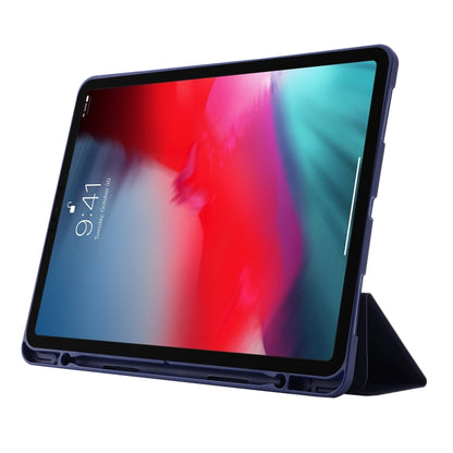 For iPad Air 11 2025 / 2024 Skin Feel Tri-fold Leather Tablet Case with Pen Slot(Dark Blue) - iPad Air 11 2025 / 2024 Cases by PMC Jewellery | Online Shopping South Africa | PMC Jewellery | Buy Now Pay Later Mobicred