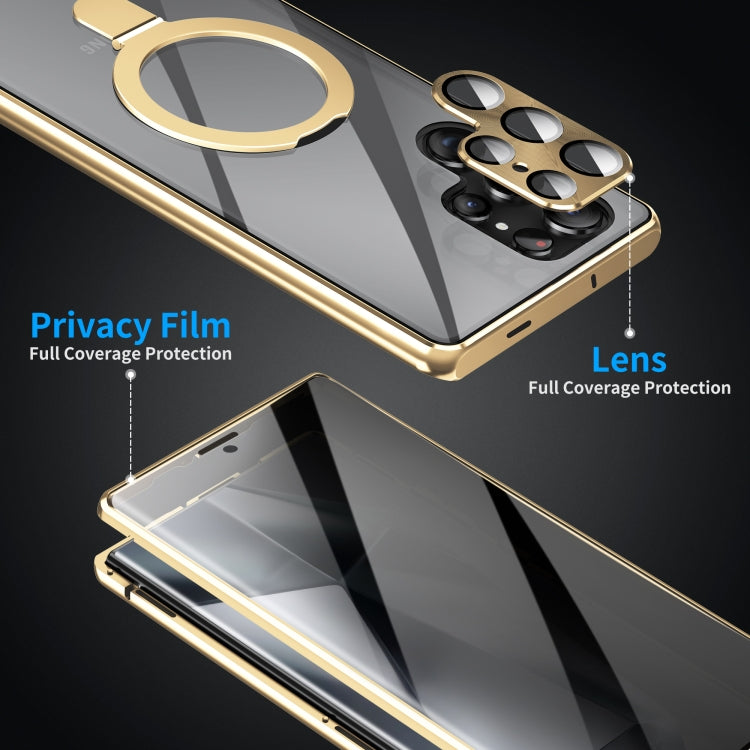 For Samsung Galaxy S24 Ultra 5G MagSafe Magnetic Privacy Frosted Tempered Glass Holder Phone Case(Gold) - Galaxy S24 Ultra 5G Cases by PMC Jewellery | Online Shopping South Africa | PMC Jewellery | Buy Now Pay Later Mobicred