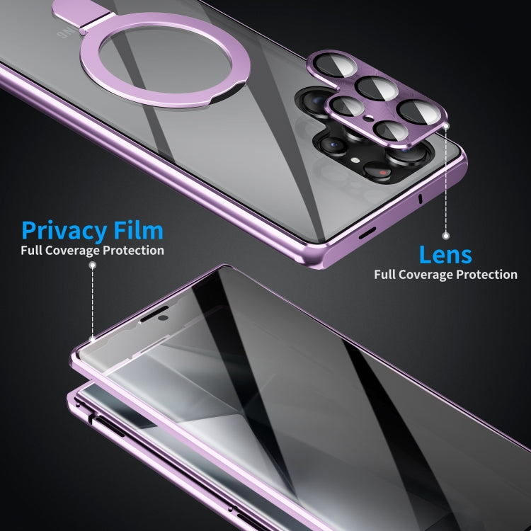 For Samsung Galaxy S24 Ultra 5G MagSafe Magnetic Privacy Frosted Tempered Glass Holder Phone Case(Purple) - Galaxy S24 Ultra 5G Cases by PMC Jewellery | Online Shopping South Africa | PMC Jewellery | Buy Now Pay Later Mobicred