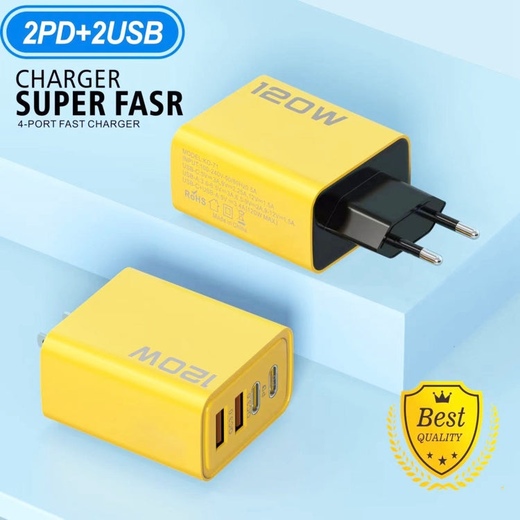 KO-71 120W Dual PD Type-C + Dual QC3.0 USB Multi Ports Charger, Plug:EU Plug(Yellow) - USB Charger by PMC Jewellery | Online Shopping South Africa | PMC Jewellery | Buy Now Pay Later Mobicred