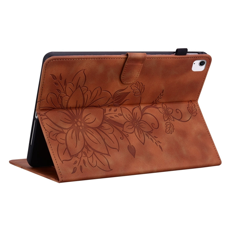 For iPad Air 11 2024 Lily Embossed Leather Smart Tablet Case(Brown) - iPad Air 11 2024 Cases by PMC Jewellery | Online Shopping South Africa | PMC Jewellery | Buy Now Pay Later Mobicred