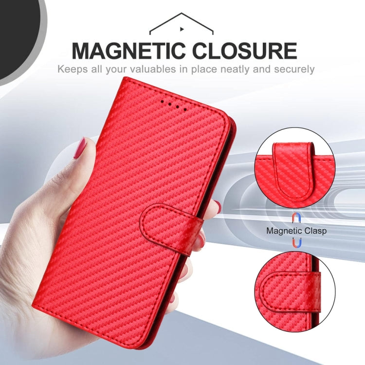 For iPhone SE 2024 YX0070 Carbon Fiber Buckle Leather Phone Case with Lanyard(Red) - More iPhone Cases by PMC Jewellery | Online Shopping South Africa | PMC Jewellery | Buy Now Pay Later Mobicred