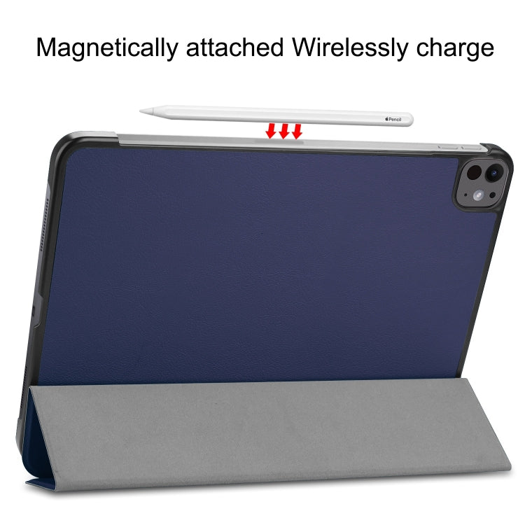 For iPad Pro 13 2024 Custer Pure Color 3-Fold Holder Smart Leather Tablet Case(Dark Blue) - iPad Pro 13 2024 Cases by PMC TechLife | Online Shopping South Africa | PMC TechLife | Buy Now Pay Later Mobicred