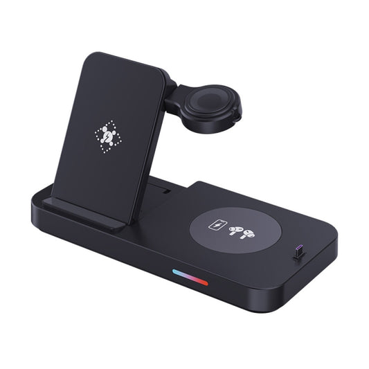 For Apple Series 3 in 1 15W Earphones/Phones/Watch Fold Wireless Charger Stand(Black) - Multifunction Charger by PMC Jewellery | Online Shopping South Africa | PMC Jewellery | Buy Now Pay Later Mobicred