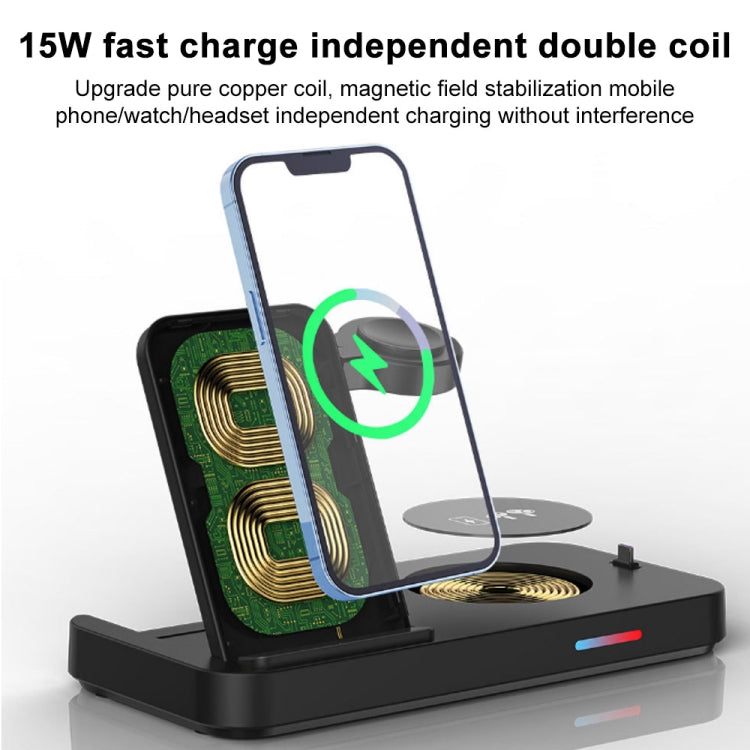 For Apple Series 3 in 1 15W Earphones/Phones/Watch Fold Wireless Charger Stand(White) - Multifunction Charger by PMC Jewellery | Online Shopping South Africa | PMC Jewellery | Buy Now Pay Later Mobicred