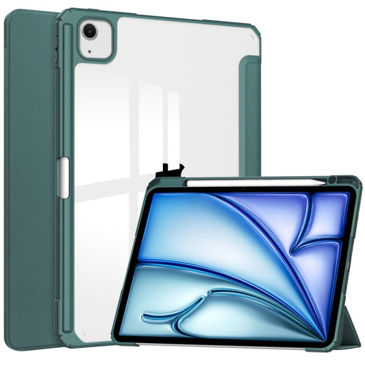 For iPad Air 13 2025 / 2024 Pure Color 3-fold Clear TPU Smart Leather Tablet Case(Dark Green) - iPad Air 13 2025 / 2024 Cases by PMC Jewellery | Online Shopping South Africa | PMC Jewellery | Buy Now Pay Later Mobicred