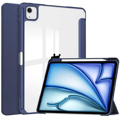 For iPad Air 13 2025 / 2024 Pure Color 3-fold Clear TPU Smart Leather Tablet Case(Dark Blue) - iPad Air 13 2025 / 2024 Cases by PMC Jewellery | Online Shopping South Africa | PMC Jewellery | Buy Now Pay Later Mobicred