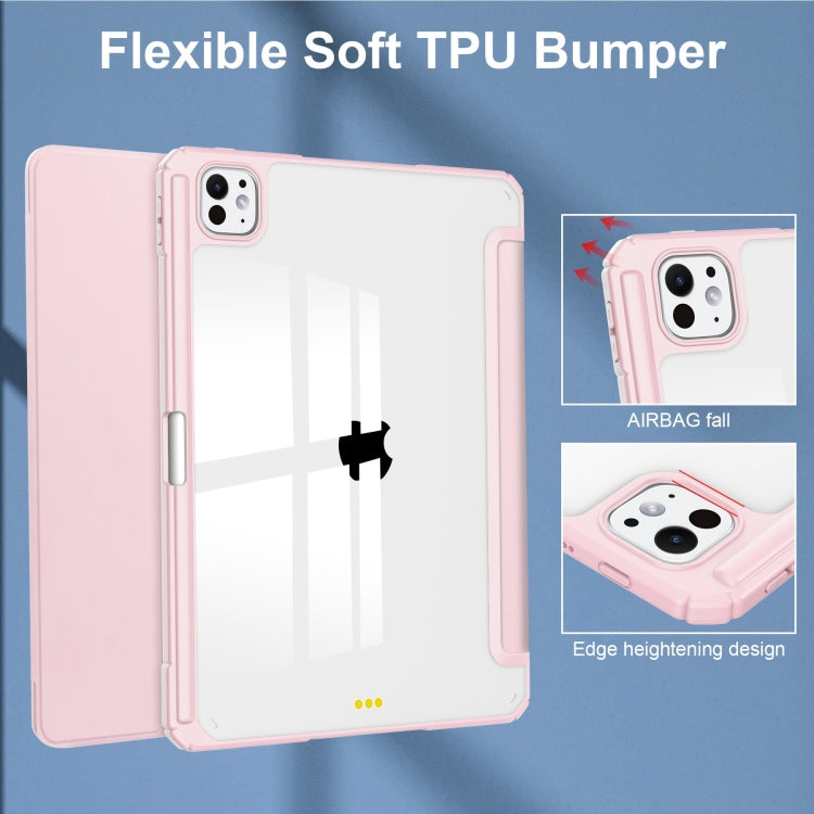 For iPad Pro 11 2024 Pure Color 3-fold Clear TPU Smart Leather Tablet Case(Pink) - iPad Pro 11 2024 Cases by PMC Jewellery | Online Shopping South Africa | PMC Jewellery | Buy Now Pay Later Mobicred