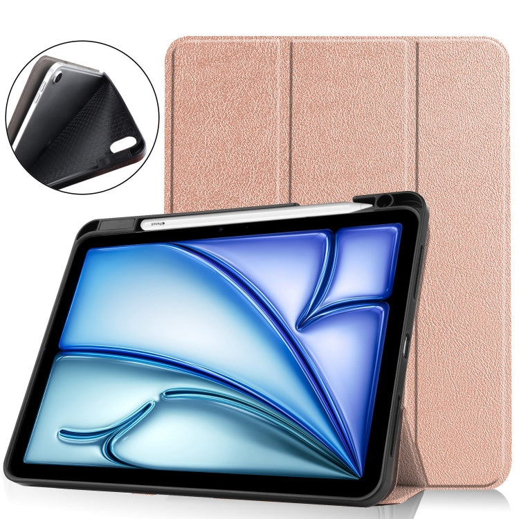 For iPad Air 11 2024 / 2025 Custer TPU Pure Color 3-Fold Holder Smart Leather Tablet Case(Rose Gold) - iPad Air 11 2025 / 2024 Cases by PMC Jewellery | Online Shopping South Africa | PMC Jewellery | Buy Now Pay Later Mobicred