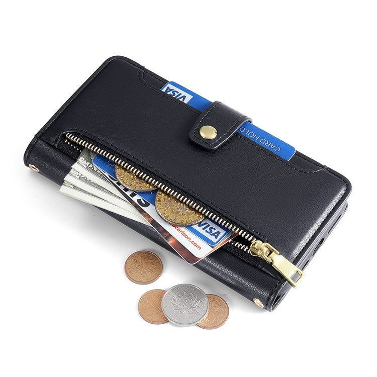 For Google Pixel 9 Sheep Texture Cross-body Zipper Wallet Leather Phone Case(Black) - Google Cases by PMC TechLife | Online Shopping South Africa | PMC TechLife | Buy Now Pay Later Mobicred