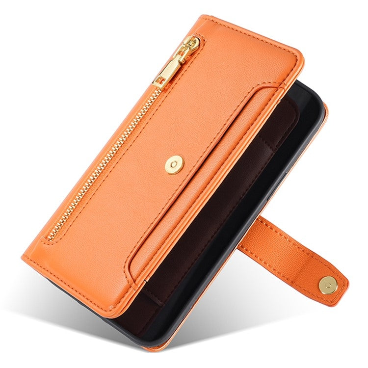 For Google Pixel 9 Sheep Texture Cross-body Zipper Wallet Leather Phone Case(Orange) - Google Cases by PMC TechLife | Online Shopping South Africa | PMC TechLife | Buy Now Pay Later Mobicred