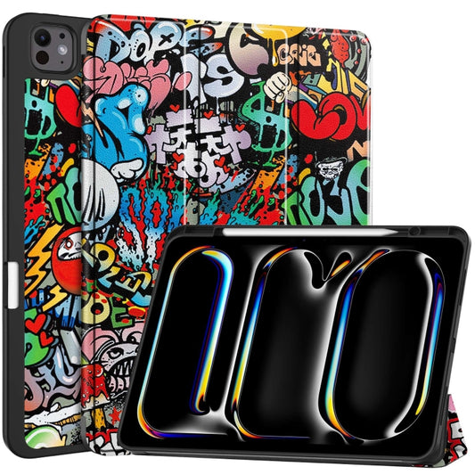 For iPad Pro 13 2024 Custer Painted 3-Fold Holder Smart Leather Tablet Case with Pen Tray(Graffiti) - iPad Pro 13 2024 Cases by PMC Jewellery | Online Shopping South Africa | PMC Jewellery | Buy Now Pay Later Mobicred