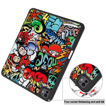 For iPad Pro 13 2024 Custer Painted 3-Fold Holder Smart Leather Tablet Case with Pen Tray(Graffiti) - iPad Pro 13 2024 Cases by PMC Jewellery | Online Shopping South Africa | PMC Jewellery | Buy Now Pay Later Mobicred