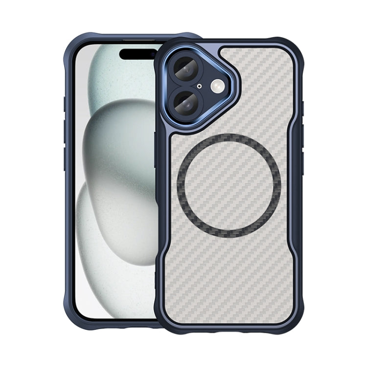 For iPhone 16 Carbon Fiber Texture MagSafe Translucent Phone Case(Blue) - iPhone 16 Cases by PMC Jewellery | Online Shopping South Africa | PMC Jewellery | Buy Now Pay Later Mobicred