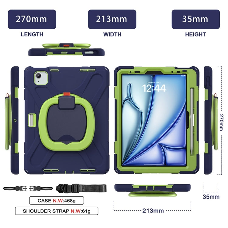 For iPad Air 11 2024 Silicone Hybrid PC Tablet Case with Holder & Shoulder Strap(Navy Blue Lime) - iPad Air 11 2024 Cases by PMC Jewellery | Online Shopping South Africa | PMC Jewellery | Buy Now Pay Later Mobicred