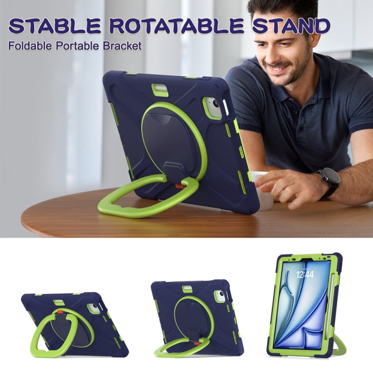 For iPad Air 11 2024 Silicone Hybrid PC Tablet Case with Holder & Shoulder Strap(Navy Blue Lime) - iPad Air 11 2024 Cases by PMC Jewellery | Online Shopping South Africa | PMC Jewellery | Buy Now Pay Later Mobicred