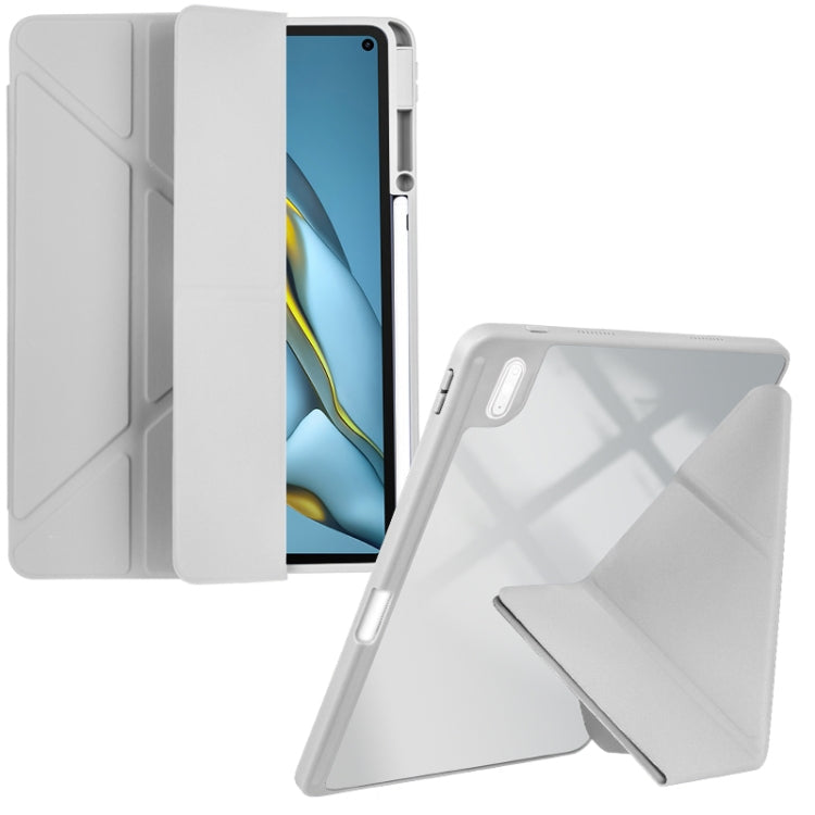 For Huawei MatePad 10.8 Clear Acrylic Deformation Leather Tablet Case(Grey) - Huawei by PMC TechLife | Online Shopping South Africa | PMC TechLife | Buy Now Pay Later Mobicred