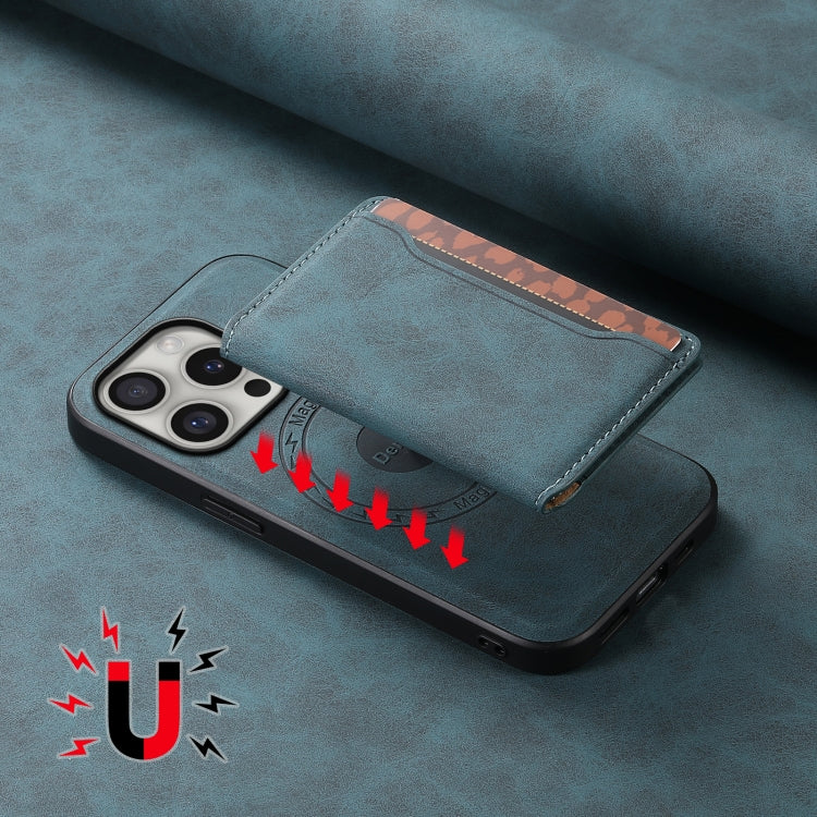 For iPhone 16 Pro Denior D13 Retro Texture Leather MagSafe Card Bag Phone Case(Blue) - iPhone 16 Pro Cases by Denior | Online Shopping South Africa | PMC TechLife | Buy Now Pay Later Mobicred
