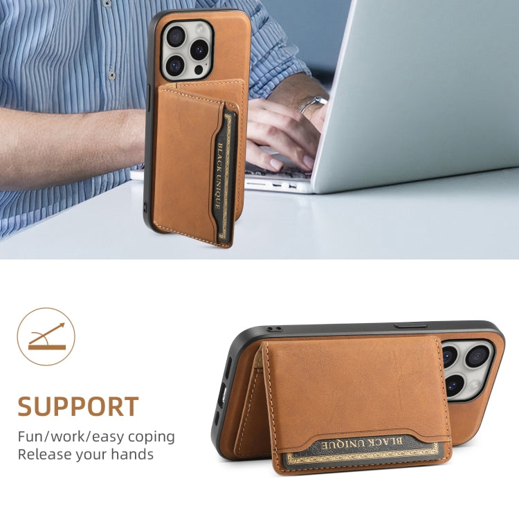 For iPhone 16 Pro Max Denior D13 Retro Texture Leather MagSafe Card Bag Phone Case(Brown) - iPhone 16 Pro Max Cases by Denior | Online Shopping South Africa | PMC Jewellery | Buy Now Pay Later Mobicred