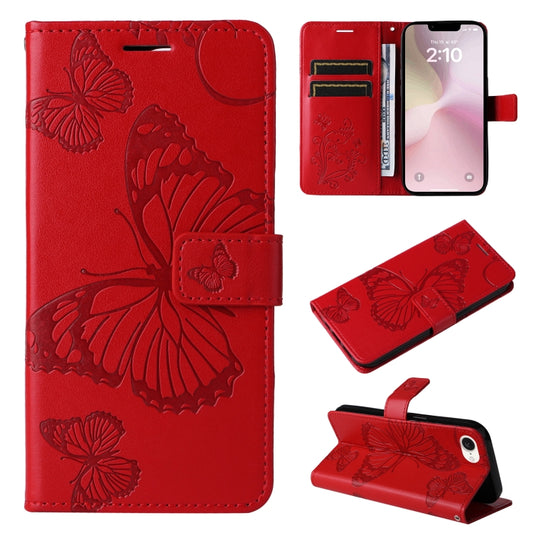 For iPhone SE 2024 3D Butterfly Embossed Pattern Flip Leather Phone Case(Red) - More iPhone Cases by PMC Jewellery | Online Shopping South Africa | PMC Jewellery | Buy Now Pay Later Mobicred