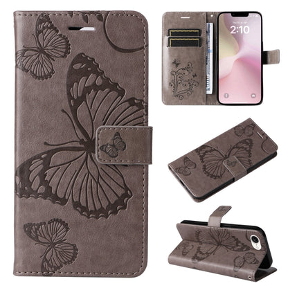 For iPhone SE 2024 3D Butterfly Embossed Pattern Flip Leather Phone Case(Grey) - More iPhone Cases by PMC Jewellery | Online Shopping South Africa | PMC Jewellery | Buy Now Pay Later Mobicred