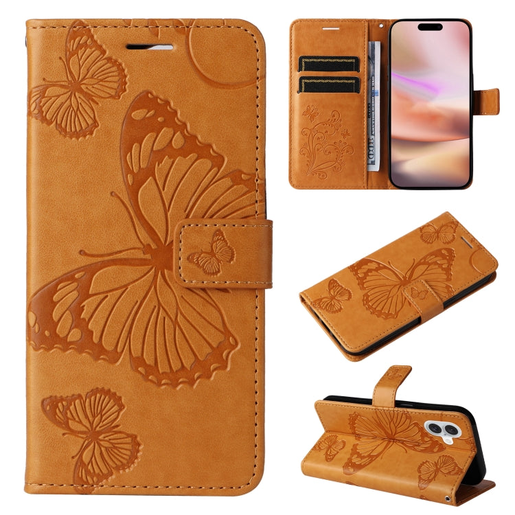 For iPhone 16 Plus 3D Butterfly Embossed Pattern Flip Leather Phone Case(Yellow) - iPhone 16 Plus Cases by PMC Jewellery | Online Shopping South Africa | PMC Jewellery | Buy Now Pay Later Mobicred