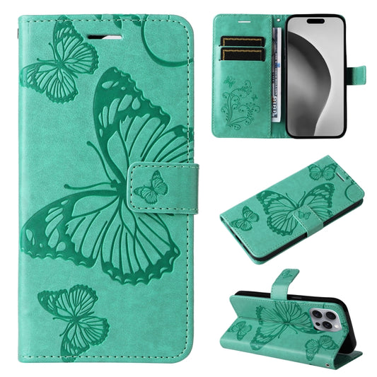 For iPhone 16 Pro Max 3D Butterfly Embossed Pattern Flip Leather Phone Case(Green) - iPhone 16 Pro Cases by PMC Jewellery | Online Shopping South Africa | PMC Jewellery | Buy Now Pay Later Mobicred