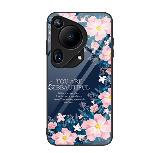 For Huawei Pura 70 Ultra Colorful Painted Glass Phone Case(Flower) - Huawei Cases by PMC Jewellery | Online Shopping South Africa | PMC Jewellery | Buy Now Pay Later Mobicred