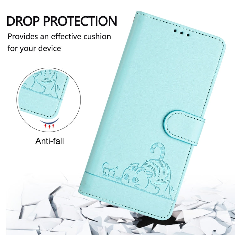 For Google Pixel 9 / 9 Pro Cat Rat Embossed Pattern RFID Leather Phone Case with Lanyard(Mint Green) - Google Cases by PMC Jewellery | Online Shopping South Africa | PMC Jewellery | Buy Now Pay Later Mobicred