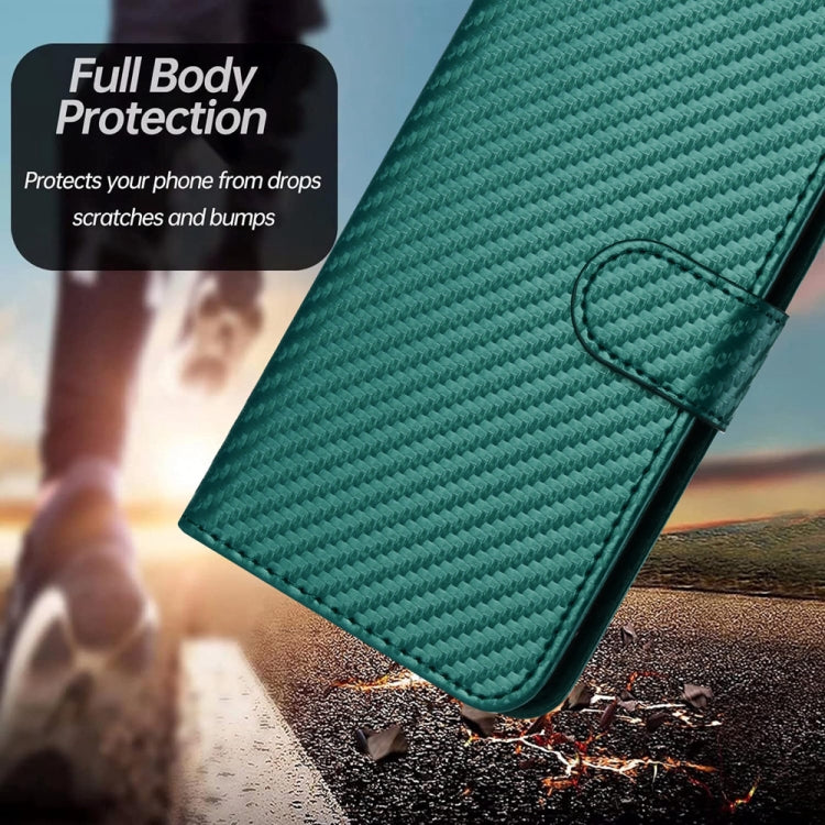 For Motorola Moto G Play 4G 2024 YX0070 Carbon Fiber Buckle Leather Phone Case with Lanyard(Dark Green) - Motorola Cases by PMC Jewellery | Online Shopping South Africa | PMC Jewellery | Buy Now Pay Later Mobicred