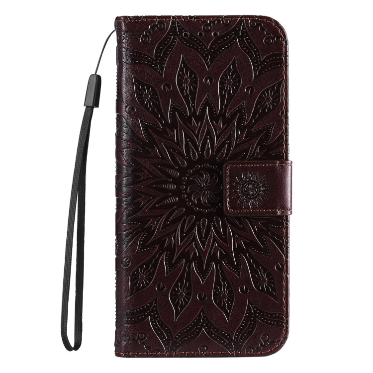 For iPhone SE 2024 Embossed Sunflower Pattern Flip Leather Phone Case(Brown) - More iPhone Cases by PMC Jewellery | Online Shopping South Africa | PMC Jewellery | Buy Now Pay Later Mobicred