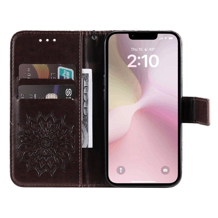 For iPhone SE 2024 Embossed Sunflower Pattern Flip Leather Phone Case(Brown) - More iPhone Cases by PMC Jewellery | Online Shopping South Africa | PMC Jewellery | Buy Now Pay Later Mobicred