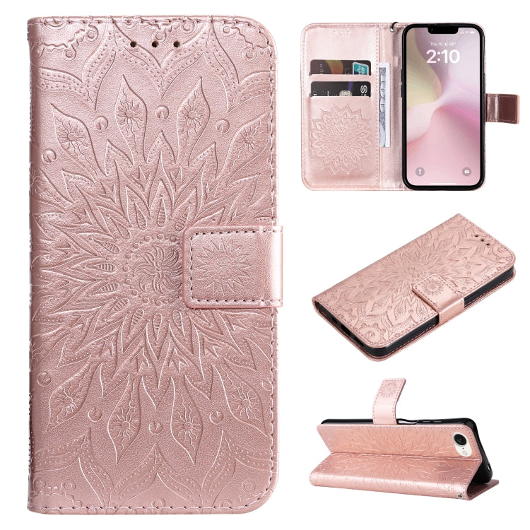 For iPhone SE 2024 Embossed Sunflower Pattern Flip Leather Phone Case(Rose Gold) - More iPhone Cases by PMC Jewellery | Online Shopping South Africa | PMC Jewellery | Buy Now Pay Later Mobicred