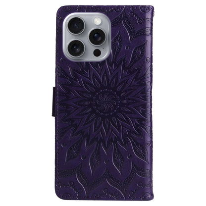 For iPhone 16 Pro Max Embossed Sunflower Pattern Flip Leather Phone Case(Purple) - iPhone 16 Pro Max Cases by PMC Jewellery | Online Shopping South Africa | PMC Jewellery | Buy Now Pay Later Mobicred