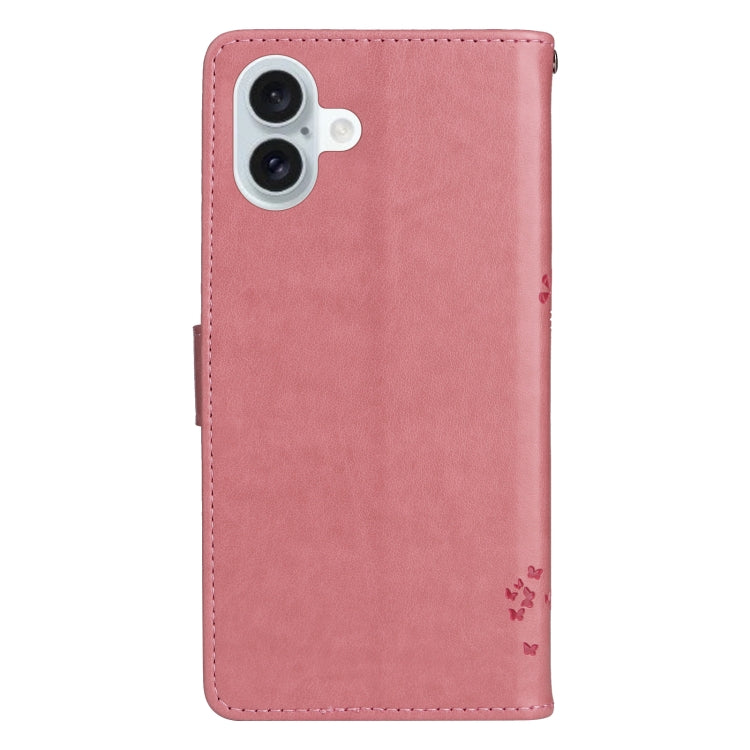 For iPhone 16 Plus Tree & Cat Embossed Pattern Flip Leather Phone Case(Pink) - iPhone 16 Plus Cases by PMC Jewellery | Online Shopping South Africa | PMC Jewellery | Buy Now Pay Later Mobicred