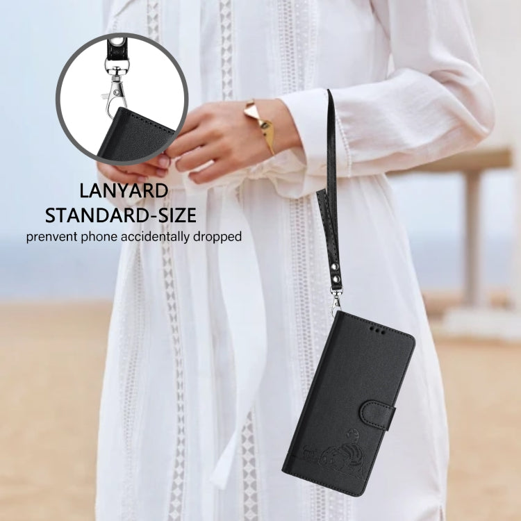 For OPPO A38 4G / A18 4G Global Cat Rat Embossed Pattern RFID Leather Phone Case with Lanyard(Black) - A38 Cases by PMC TechLife | Online Shopping South Africa | PMC TechLife | Buy Now Pay Later Mobicred
