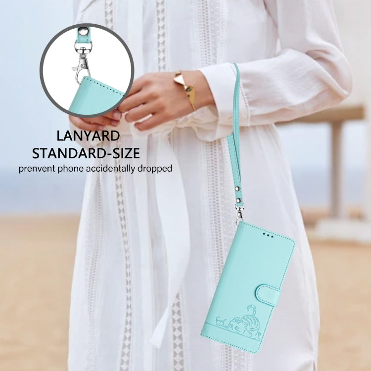 For OPPO A60 4G Global Cat Rat Embossed Pattern RFID Leather Phone Case with Lanyard(Mint Green) - OPPO Cases by PMC TechLife | Online Shopping South Africa | PMC TechLife | Buy Now Pay Later Mobicred