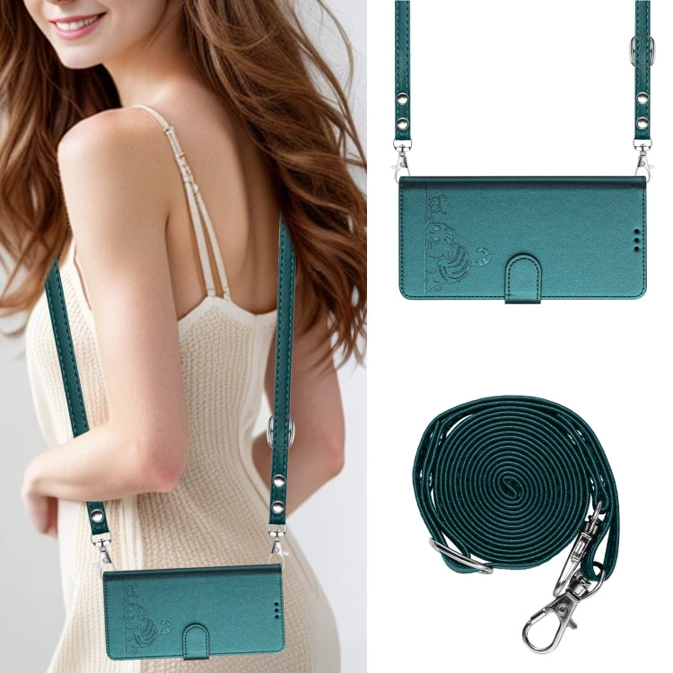 For OPPO Find X7 Cat Rat Embossed Pattern RFID Leather Phone Case with Lanyard(Peacock Green) - Find X7 Cases by PMC TechLife | Online Shopping South Africa | PMC TechLife | Buy Now Pay Later Mobicred