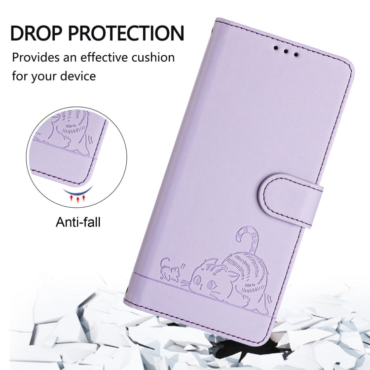 For iPhone SE 2024 Cat Rat Embossed Pattern RFID Leather Phone Case with Lanyard(Purple) - More iPhone Cases by PMC Jewellery | Online Shopping South Africa | PMC Jewellery | Buy Now Pay Later Mobicred