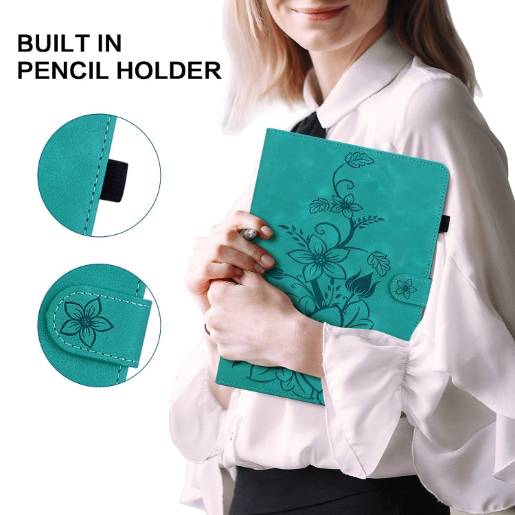 For Amazon Fire Max 11 Lily Embossed Leather Tablet Case(Green) - Amazon by PMC TechLife | Online Shopping South Africa | PMC TechLife | Buy Now Pay Later Mobicred
