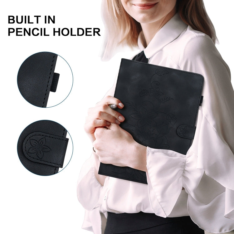 For Amazon Fire HD10 / HD10 Plus 2021 Lily Embossed Leather Smart Tablet Case(Black) - Amazon by PMC TechLife | Online Shopping South Africa | PMC TechLife | Buy Now Pay Later Mobicred