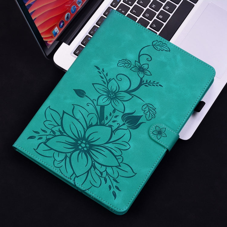 For Lenovo Tab M10 5G 2023 Lily Embossed Leather Tablet Case(Green) - Lenovo by PMC TechLife | Online Shopping South Africa | PMC TechLife | Buy Now Pay Later Mobicred