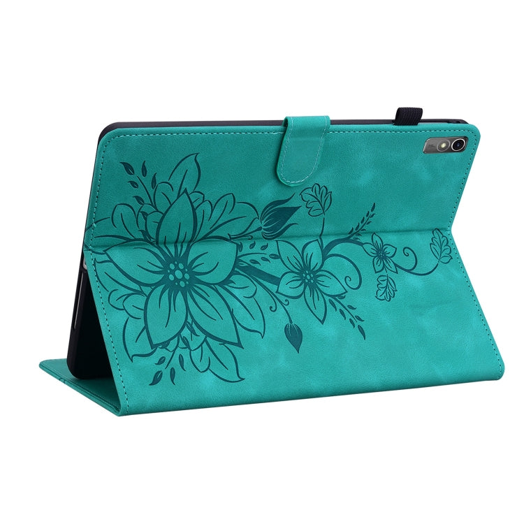 For Lenovo Tab M10 5G 2023 Lily Embossed Leather Tablet Case(Green) - Lenovo by PMC TechLife | Online Shopping South Africa | PMC TechLife | Buy Now Pay Later Mobicred