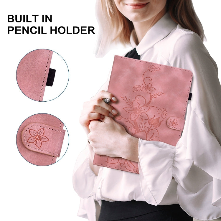 For Lenovo Tab P11 /Xiaoxin Pad Plus Lily Embossed Leather Tablet Case(Pink) - Lenovo by PMC TechLife | Online Shopping South Africa | PMC TechLife | Buy Now Pay Later Mobicred