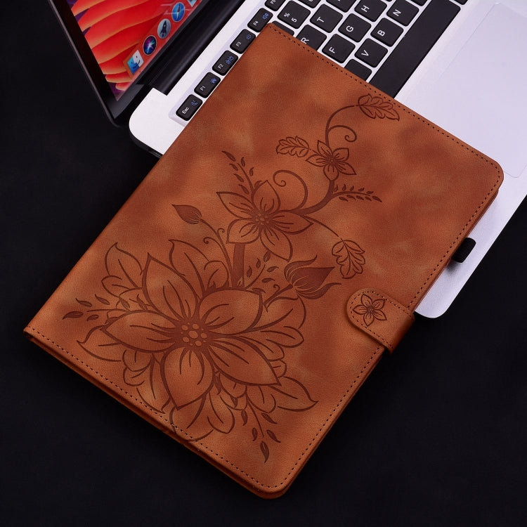 For Lenovo Tab M10 X605 /M10 HD X505 Lily Embossed Leather Tablet Case(Brown) - Lenovo by PMC TechLife | Online Shopping South Africa | PMC TechLife | Buy Now Pay Later Mobicred