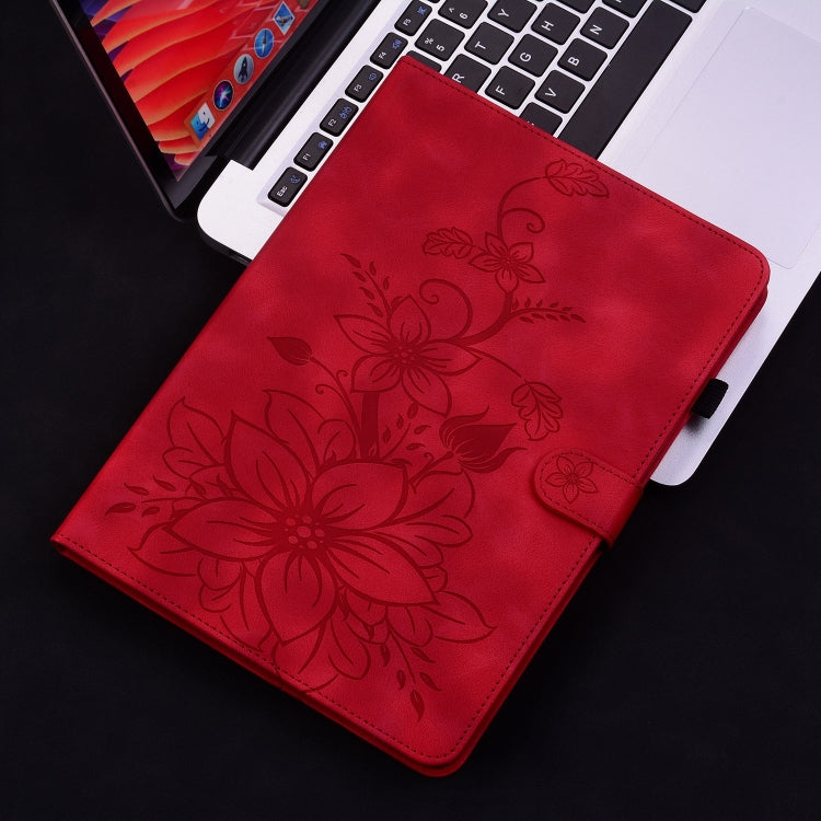 For Samsung Galaxy Tab S9+ / S9 FE+ Lily Embossed Leather Tablet Case(Red) - Galaxy Tab S9+ Cases by PMC Jewellery | Online Shopping South Africa | PMC Jewellery | Buy Now Pay Later Mobicred