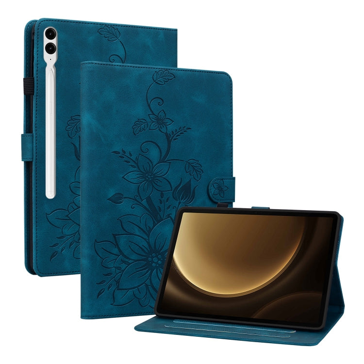 For Samsung Galaxy Tab S9+ / S9 FE+ Lily Embossed Leather Tablet Case(Dark Blue) - Galaxy Tab S9+ Cases by PMC Jewellery | Online Shopping South Africa | PMC Jewellery | Buy Now Pay Later Mobicred