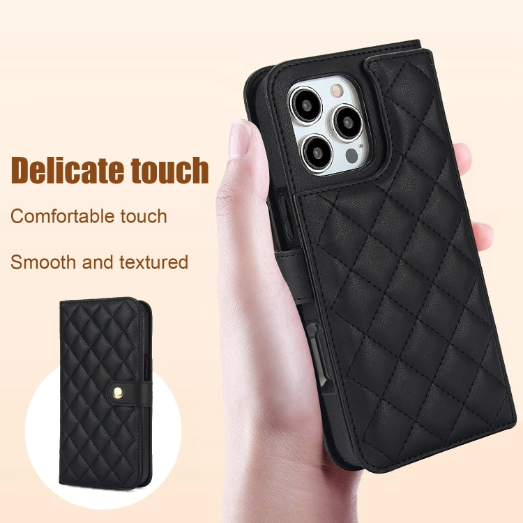 For iPhone 16 Pro Max Crossbody Multifunction Rhombic Leather Phone Case(Black) - iPhone 16 Pro Max Cases by PMC Jewellery | Online Shopping South Africa | PMC Jewellery | Buy Now Pay Later Mobicred